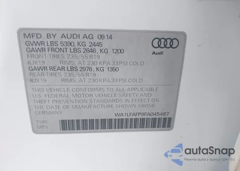 2015 Audi Q5 2.0T Premium z USA, uszkodzony, nr VIN WA1LFAFP9FA045487
